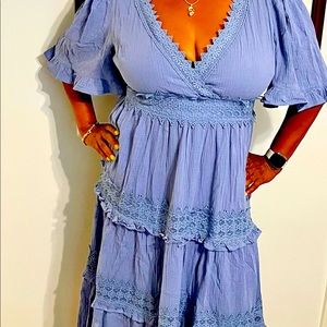 Light Blue open back bohemian maxi dress